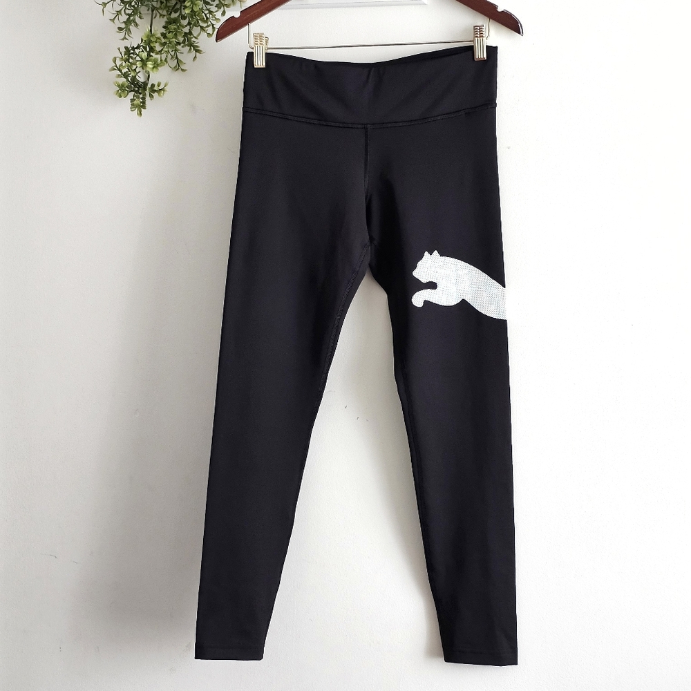 Puma Girls XL Black Leggings Youth Athletic Workout Yoga Pants Logo Womens S Fit